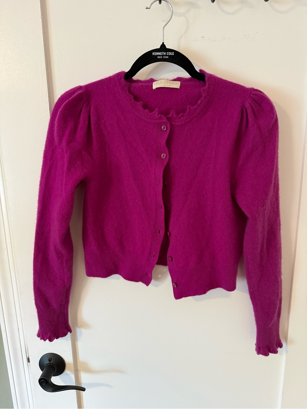 Ulla Johnson Fuchsia Ruffled-Trim Button Cardigan